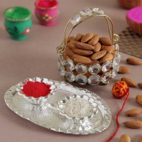 Almonds with Crystal Basket and Roli Chawal Container