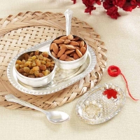 Silver Plated Tikka holder and Serving Set Hamper