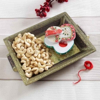 Cashews in Wooden Tray and Marble Chopra