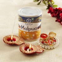 Malpua Combo with Diya and Roli-Rice Container