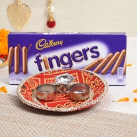 Bandhej Printed Tikka Thali with Cadbury Finger Chocolates